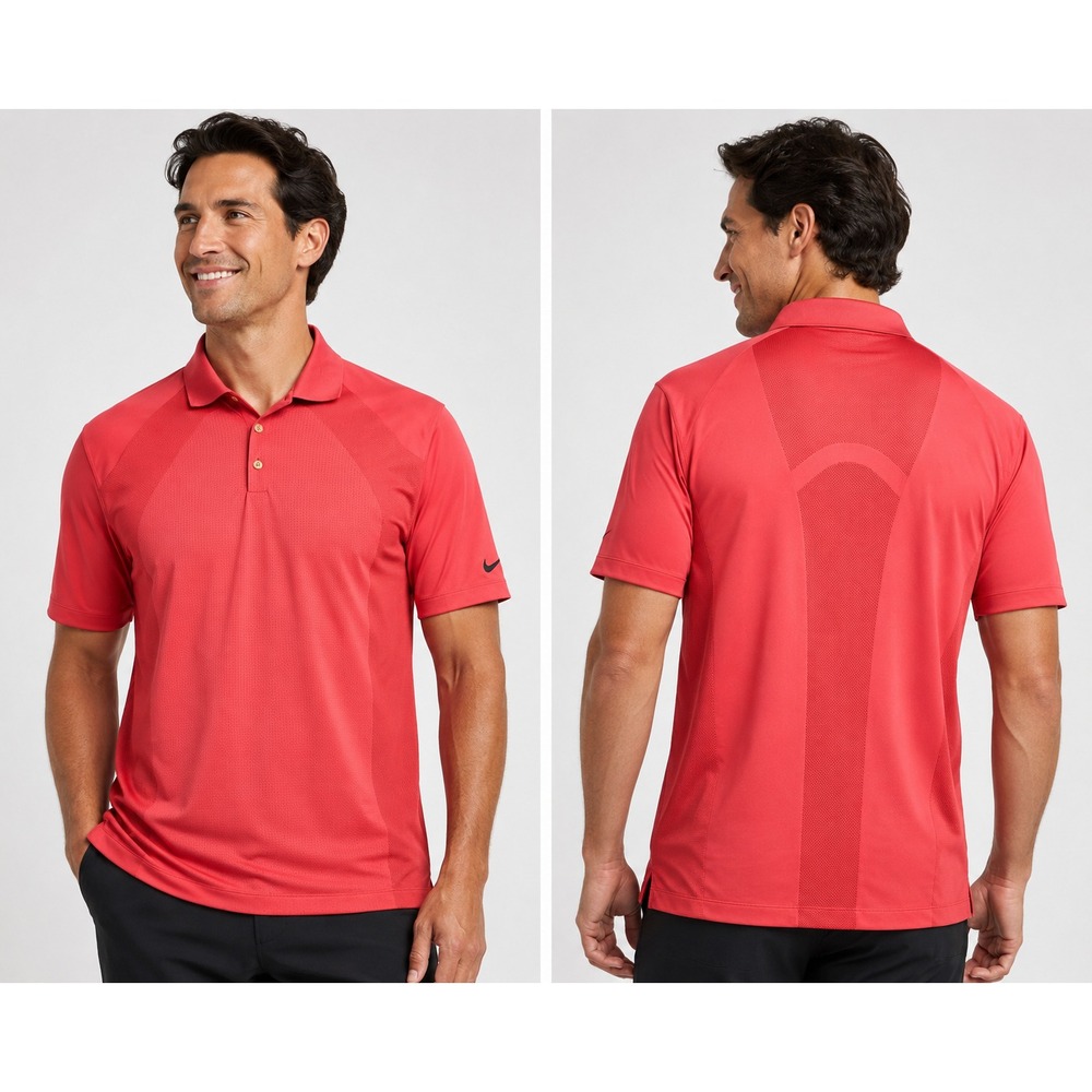 Nike Golf Shirt Men XL Red Polo Dri Fit Short Sleeve Swoosh Performance Athletic